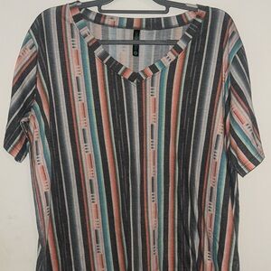 Striped Multicolor V-Neck Women's Top
